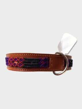 Artisanal dog collar, Leather and Macrame, Mexico